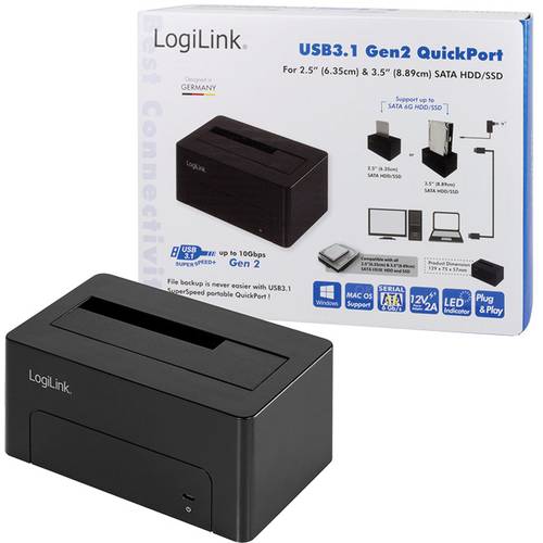 LogiLink QP0027 USB-C® (USB 3.1 Gen 2) SATA 6 Gb/s 1 Port Festplatten-Dockingstation 2.5 Zoll, 3.5 Zoll