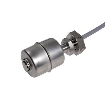 Ein zylindrischer, silberner Flüssigkeitsstandsensor mit Kabel und Verschraubung aus Metall, zur Überwachung von Flüssigkeitsständen.