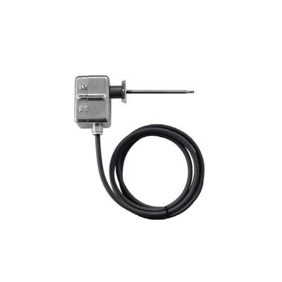 Ein Temperatursensor mit Metallsonde und schwarzem Kabel, geeignet für präzise Temperaturmessungen in verschiedenen Umgebungen.