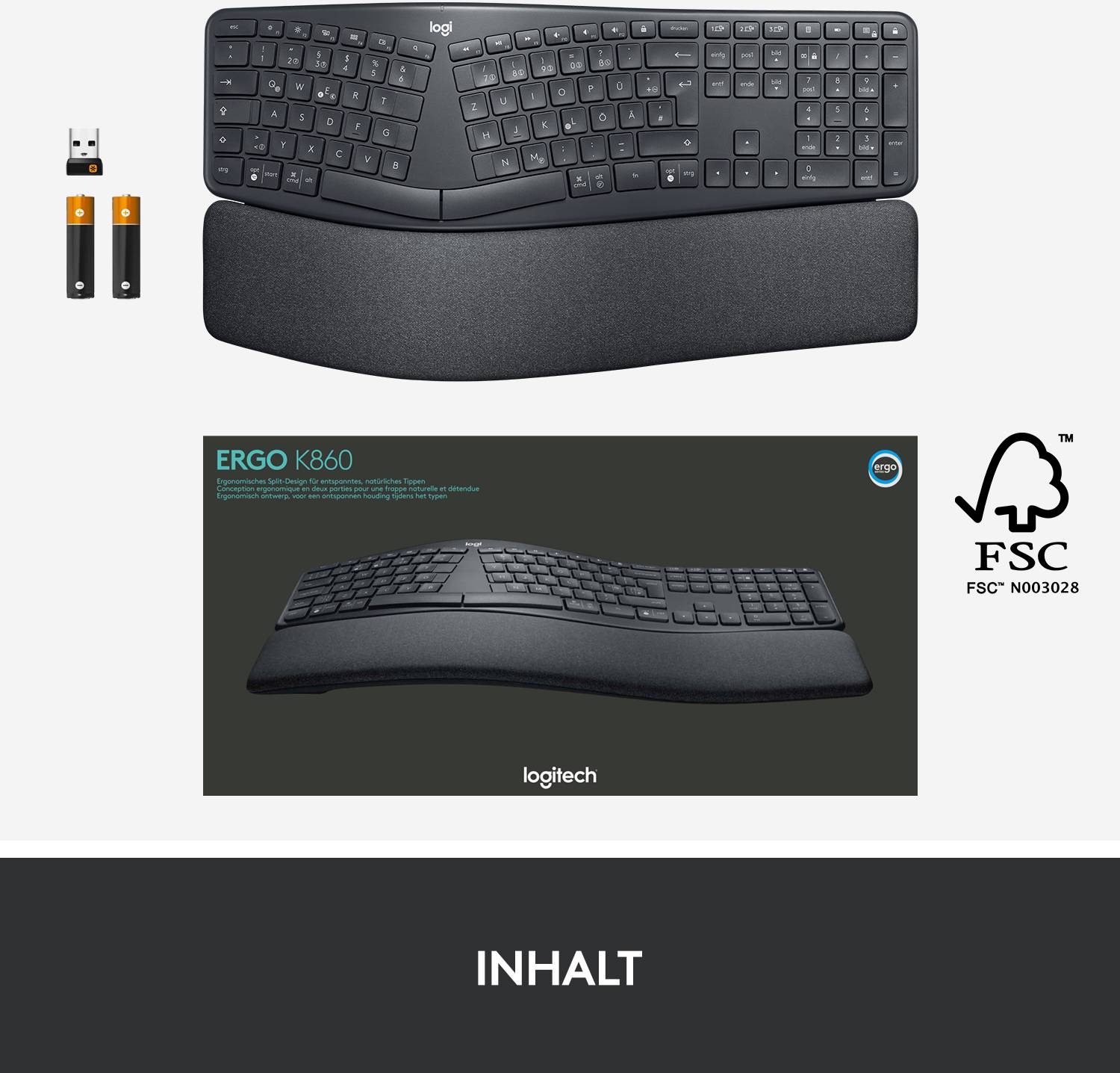 Logitech ERGO K860 Kabellos Tastatur Deutsch, QWERTZ Schwarz