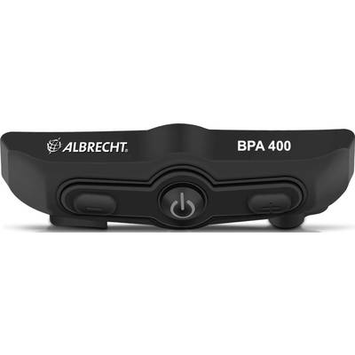 Schwarz-graue Albrecht BPA 400 Bluetooth-Freisprecheinrichtung mit zentralem Ein-/Ausschalter und seitlichen Bedientasten.