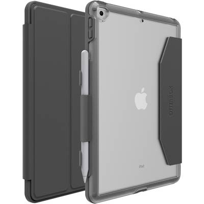Schutzhülle für ein Tablet, grau, mit integriertem Halter für einen Stift, bietet Rundumschutz. Markenlogo auf der Rückseite.