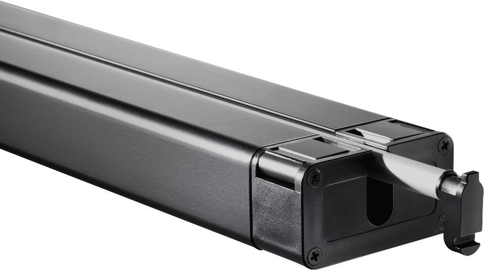 Ein rechteckiger, schwarzer Kabelkanal mit offenem Ende, aus dem ein weißes Kabel herausragt. Geeignet für die Organisation von Kabeln.