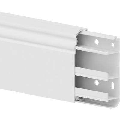 Weißes, wandmontiertes Aluminium-Schienen- oder Schienenprofil in nahaufnahmenahmer Querschnittsdarstellung, mit sichtbaren inneren Kanälen und Befestigungslöchern.