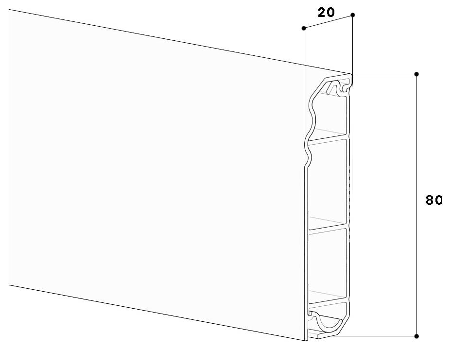 Technisches Diagramm eines Wandpaneel-Profils, das seinen Querschnitt und seine Abmessungen zeigt: 20 breit und 80 hoch.