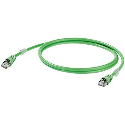 Grünes Ethernet-Kabel mit zwei RJ45-Steckern, geeignet für Netzwerkverbindungen.