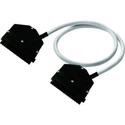 Schwarzes Elektronikkabel mit zwei identischen, rechteckigen Steckverbindern an den Enden, verbunden durch ein weißes Kabel.