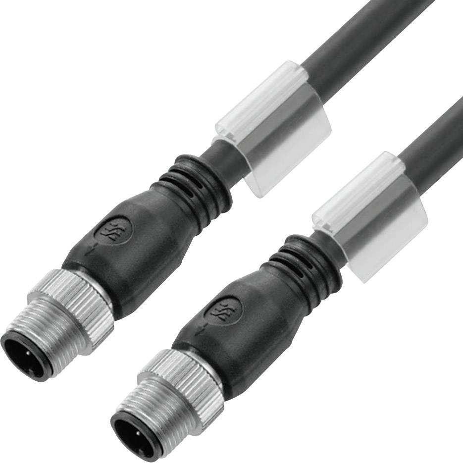 Zwei schwarze Steckverbinderkabel mit Metalldetails und einem Schraubverschluss, die für industrielle elektronische Verbindungen verwendet werden.