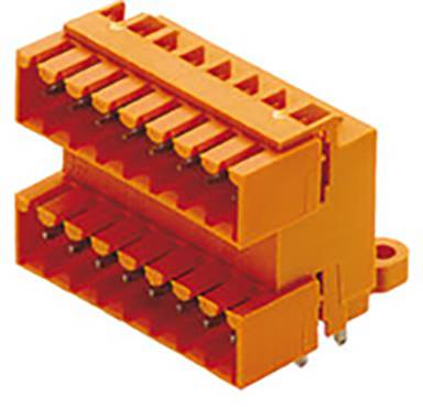 Ein orangefarbener elektrischer Steckverbinder mit zwei Reihen von 12 Kontaktklemmen, geeignet für die Verdrahtung in elektronischen Geräten.