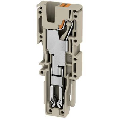 Elektrische Klemme in Schnittdarstellung, zeigt interne Metallverbindungen und Isolierung, wichtig für elektrotechnische Installationen.