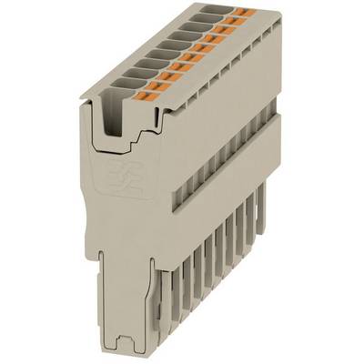 Ein Steckverbinder mit mehreren Steckplätzen in Grautönen und orangen Markierungen, möglicherweise für elektronische Verbindungen.