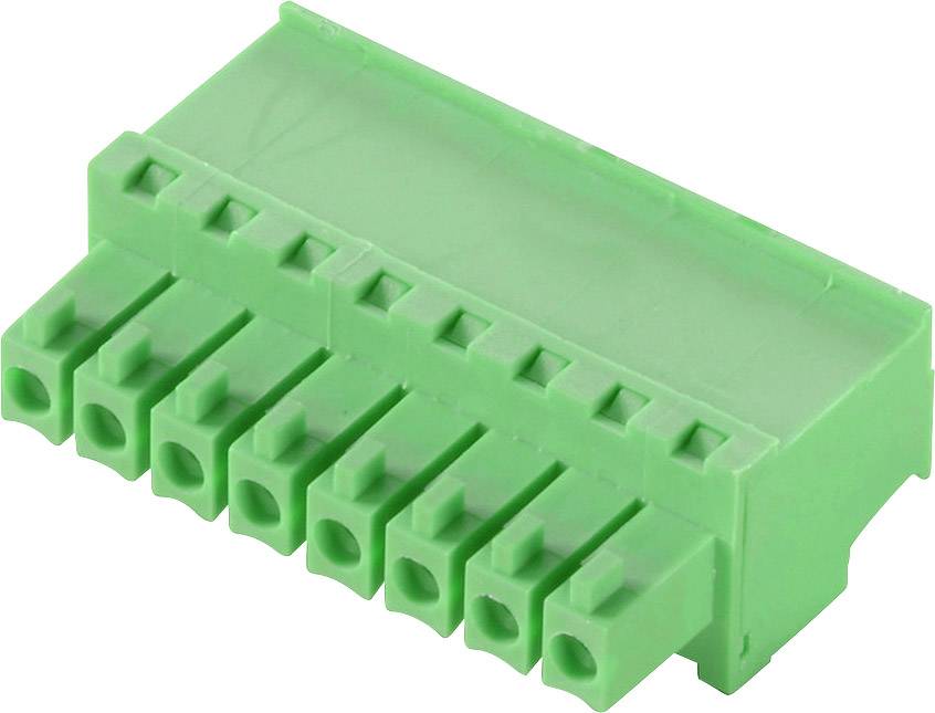 Grüner Steckverbinder mit acht Anschlüssen, häufig in elektronischen Geräten zur Verbindung von Bauteilen verwendet.