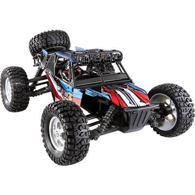 Spielzeug-Geländewagen mit großen Reifen und bunter Karosserie, geeignet für Outdoor-Rennen; betont Offroad-Fahrfähigkeit.