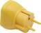 Gelber, runder Steckdosenadapter mit zwei Steckern, geeignet zur Spannungsumwandlung oder Reisesteckerdienste in verschiedenen Ländern.