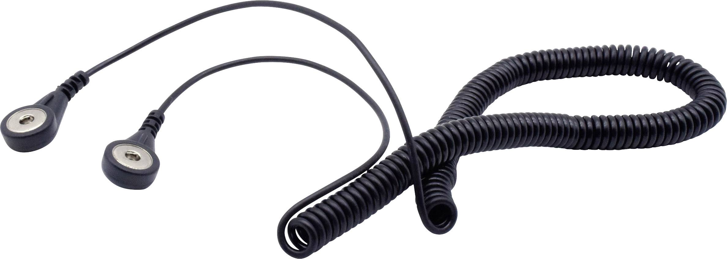 Schwarzes Spiral-Verlängerungskabel mit zwei runden Anschlüssen, geeignet für den Anschluss an medizinische Geräte oder Sensoren.