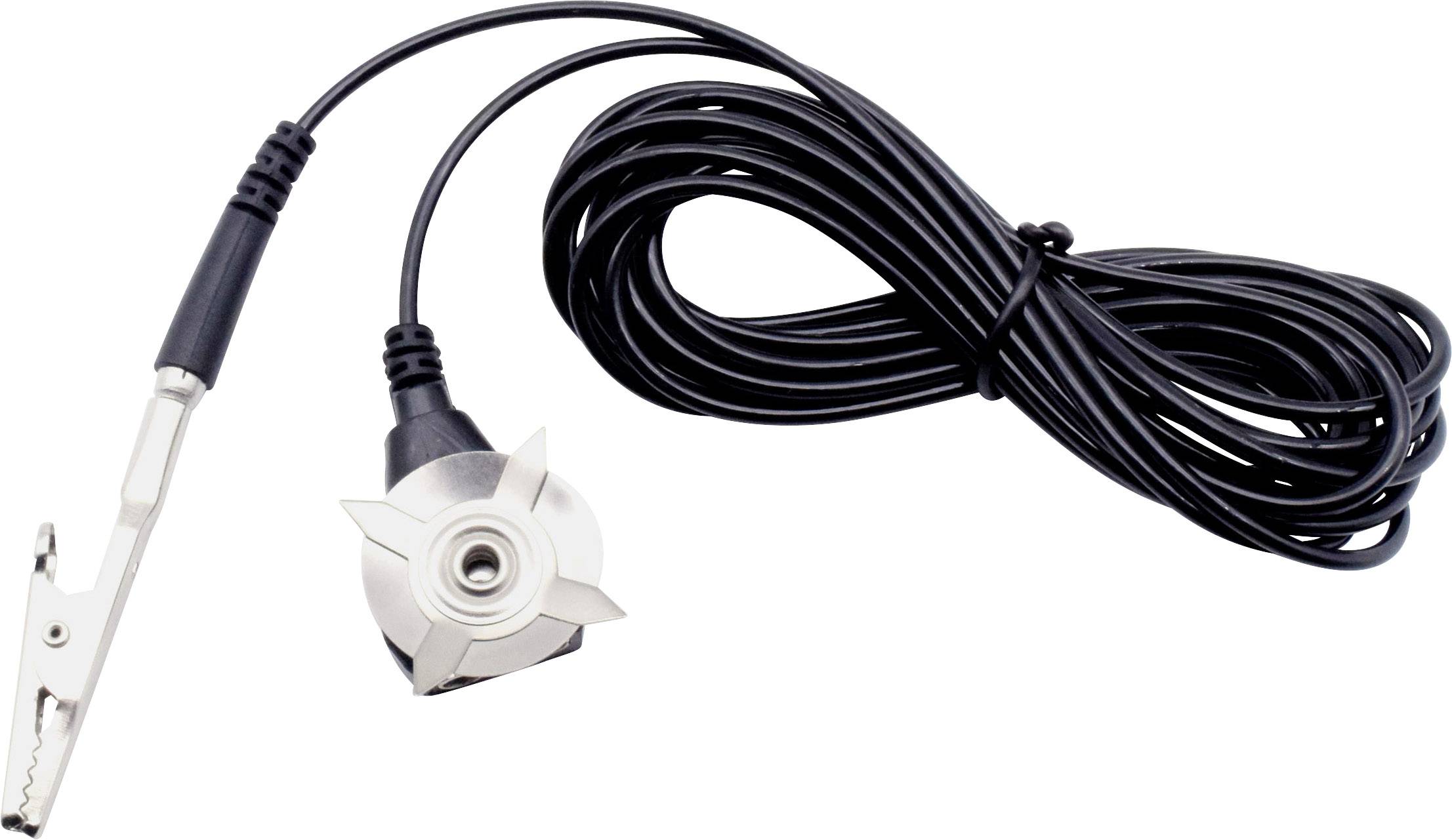 'Elektronische Sensorleitung mit Krokodilklemme und Kabel aufgerollt.'