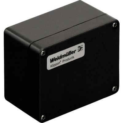 Schwarzes rechteckiges Gehäuse mit Aufschrift 'Weidmüller Klippon Products' auf der Vorderseite, befestigt mit vier Schrauben.