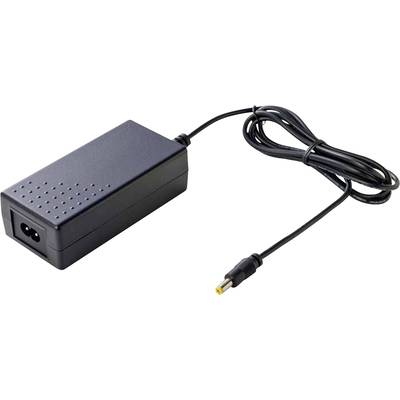 'Schwarzes Netzteil mit Kabel und Stecker, geeignet für elektronische Geräte. Zeigt die rechteckige Form und Anschlüsse.'