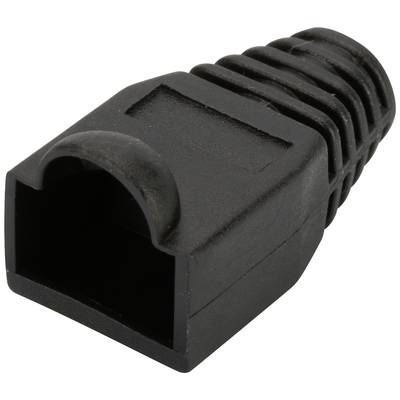 Schwarze Kunststoffkappe mit geriffeltem Ende und rechteckiger Öffnung, vermutlich für Kabelstecker-Schutz.
