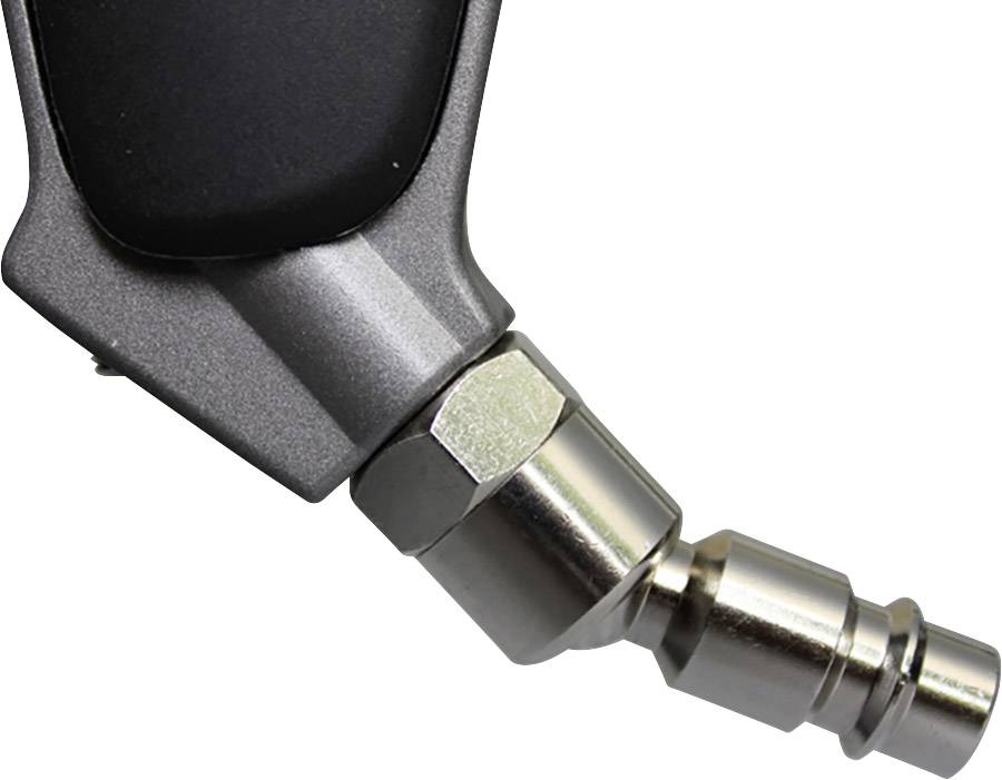 Nahaufnahme eines metallischen Winkeladapters mit sechseckiger Schraube. Der Adapter ist an einem schwarzen Kunststoffteil befestigt.