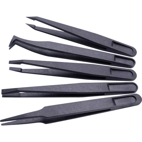 Quadrios 1903EC095 ESD Pinzette 5teilig Flach-breit, Flach, gebogen, Abgerundet