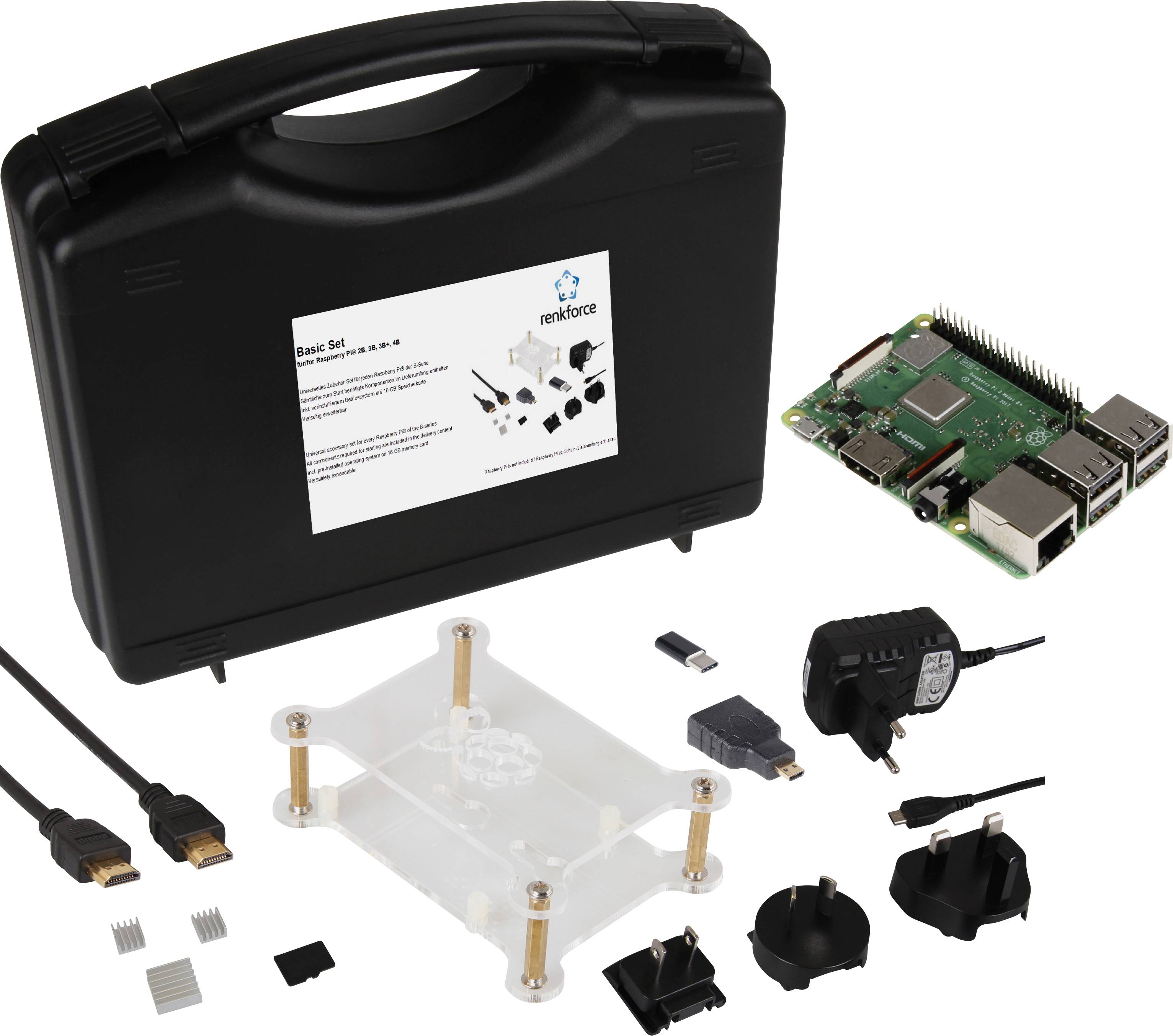 Basic Set Raspberry Pi® 3 B+ 1 GB 4 x 1.4 GHz inkl. Gehäuse, inkl. Netzteil, inkl. HDMI™-Kabel, inkl. Noobs