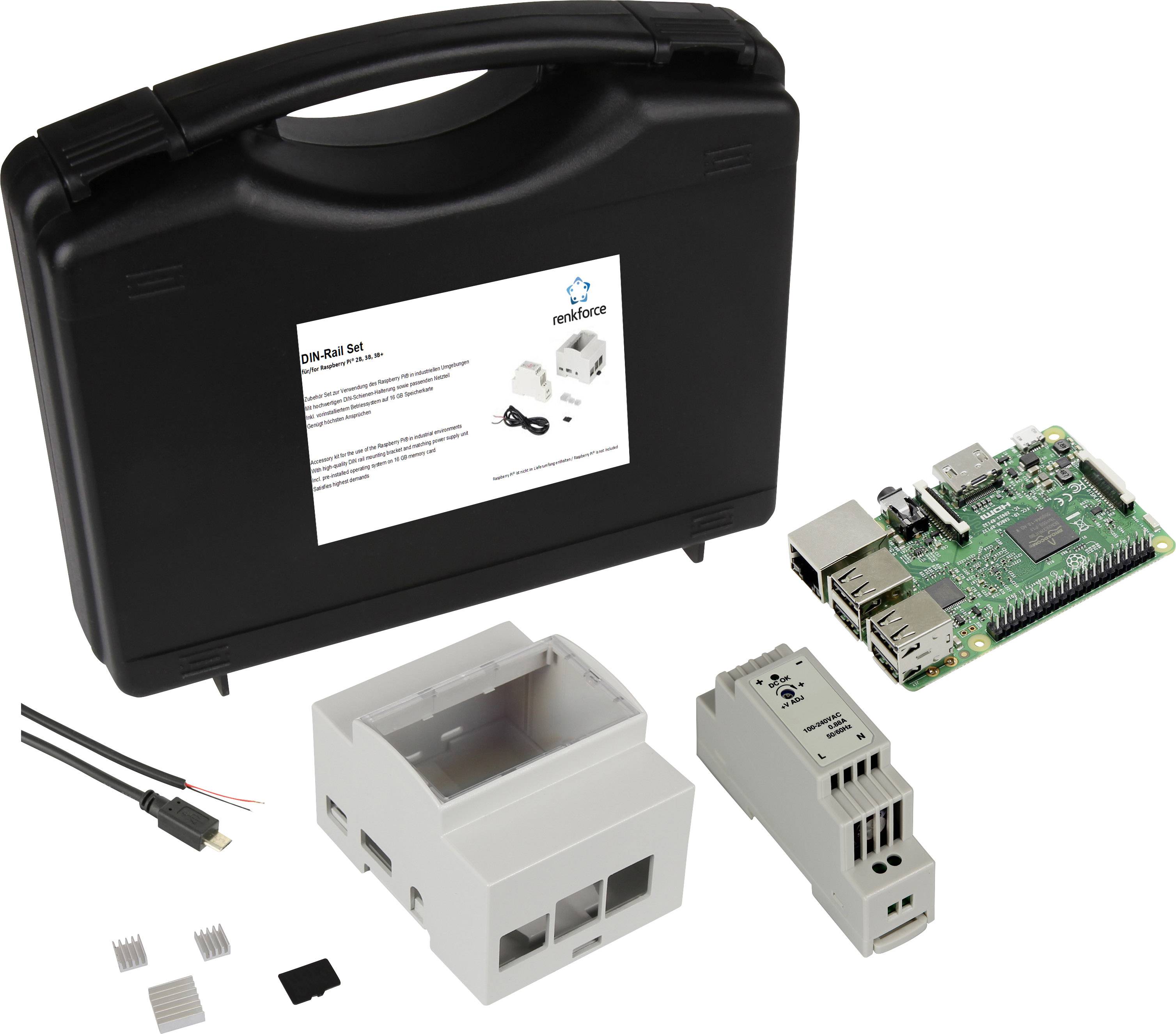 DIN-Rail Set Raspberry Pi® 3 B 1 GB 4 x 1.2 GHz inkl. Hutschienengehäuse, inkl. Hutschienennetzteil, inkl.