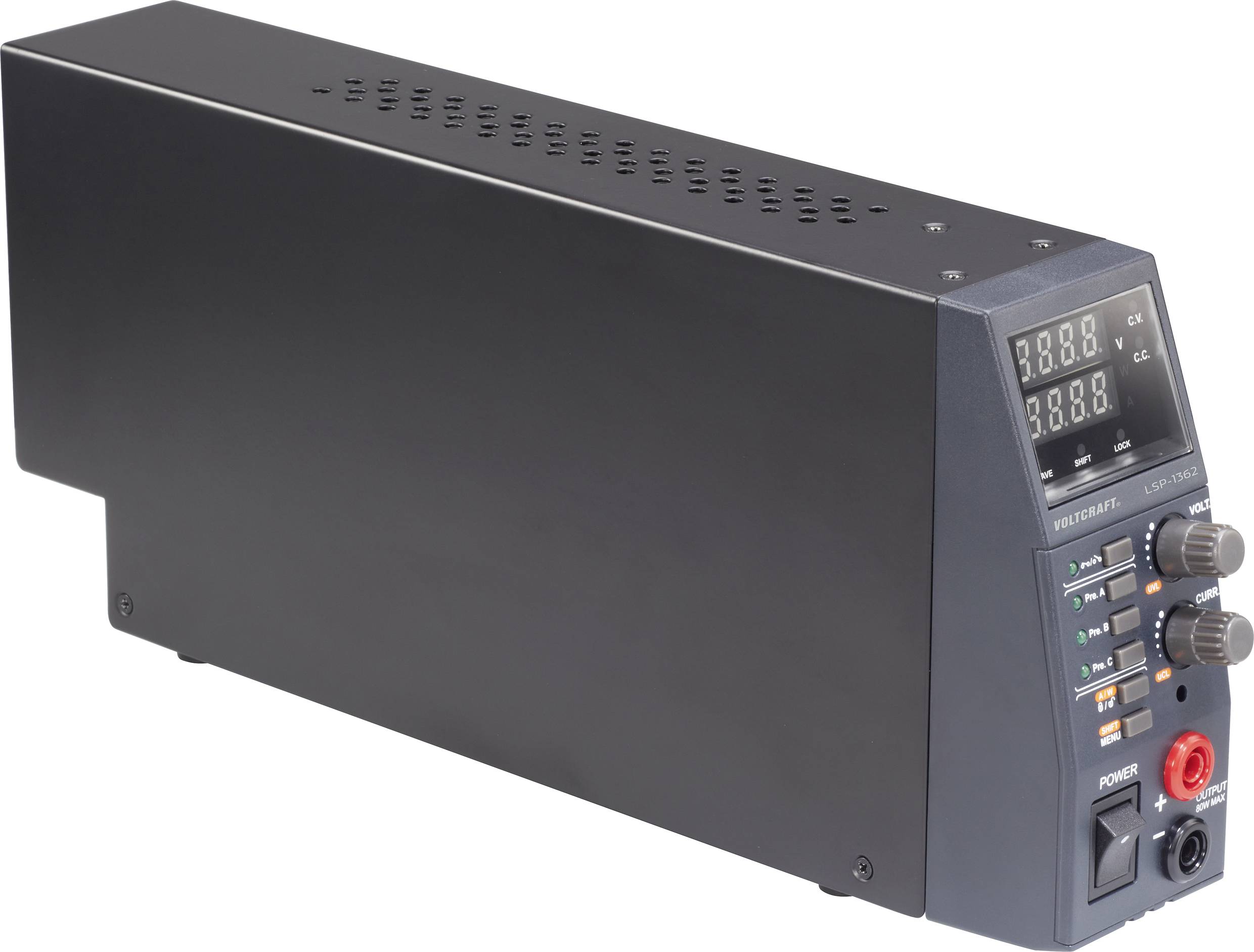 Elektronisches Gerät mit schwarzem Gehäuse, Display und Bedienelementen für Einstellungen. Anzeigen leuchten, Schaltknöpfe sichtbar.