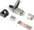 Ein modularer RJ45-Stecker mit geöffneter Metallabdeckung. Einzelne Komponenten wie Kunststoff- und metallene Teile sind sichtbar.