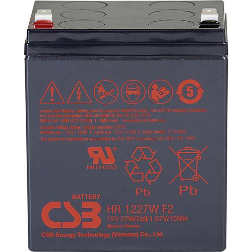 Thumbnail - CSB Battery HR 1227W high-rate HR1227WF2 Bleiakku 12 V 6.2 Ah Blei-Vlies (AGM) (B x H x T) 90 x 106 x 70 mm Flachstecker...