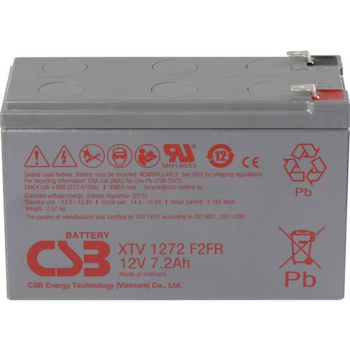 Thumbnail - CSB Battery XTV1272 XTV1272 Bleiakku 12 V 7.2 Ah Blei-Vlies (AGM) (B x H x T) 151 x 99 x 65 mm Flachstecker 6.35 mm Wart...