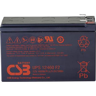 CSB Battery UPS 12460 high-rate UPS12460F2 Bleiakku 12 V 9.6 Ah Blei-Vlies (AGM) (B x H x T) 151 x 99 x 65 mm Flachsteck