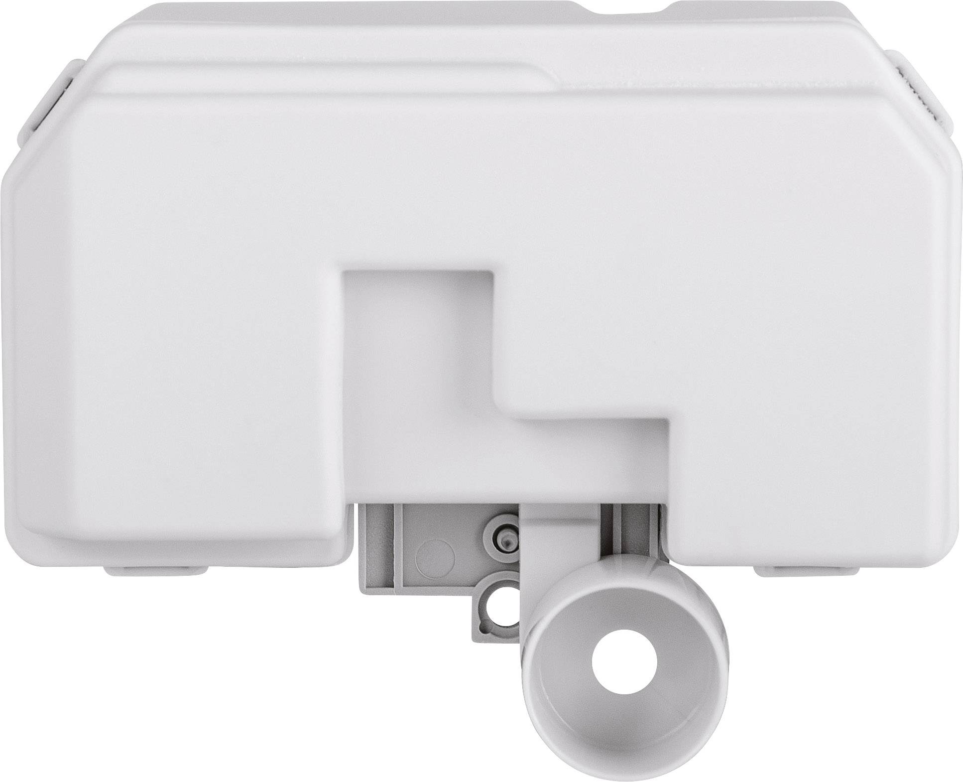 Ein weißer, rechteckiger Bewegungsmelder mit abgerundeten Kanten und einer runden Linse unten.