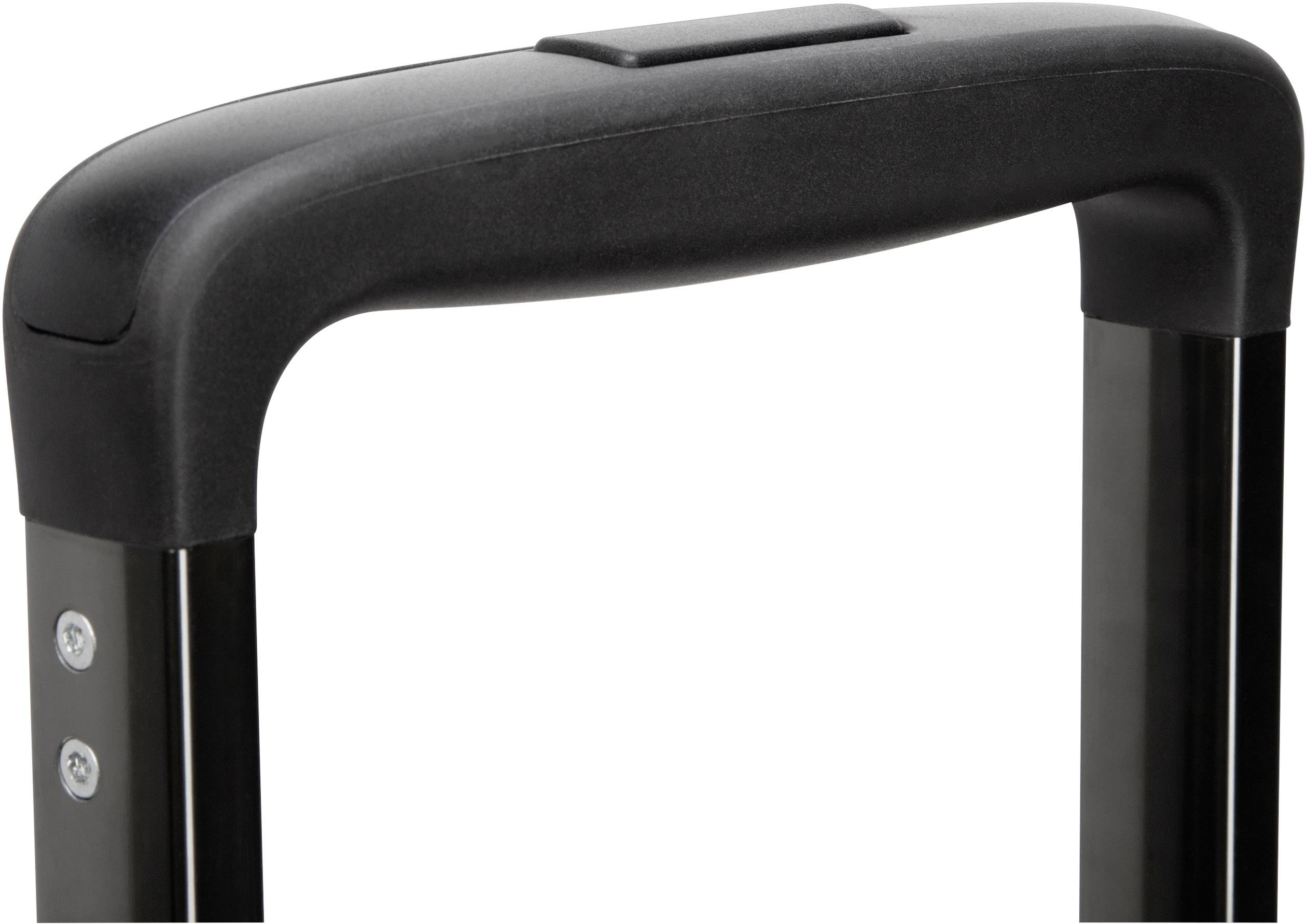 Ein schwarzer Koffergriff ausziehbar, robust und ergonomisch, zeigt zwei Metallschienen mit Schrauben. Geeignet für Reisekoffer.