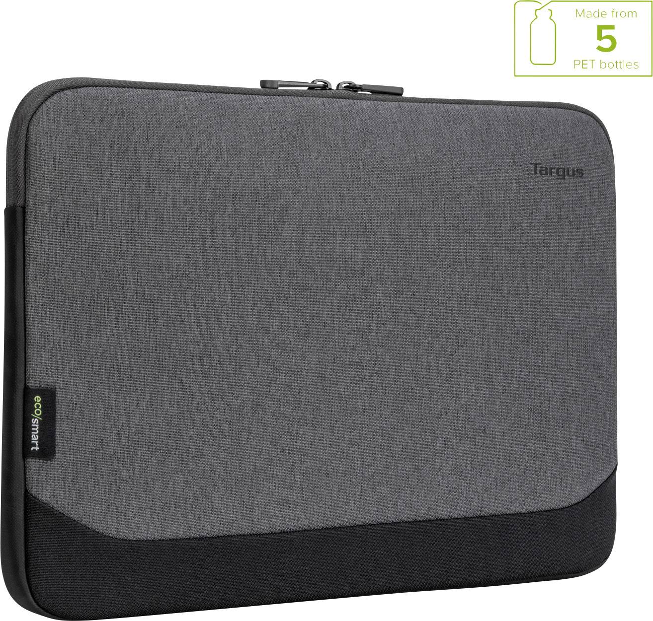 Graue Laptop-Hülle mit zwei Reißverschlüssen, aus recycelten PET-Flaschen hergestellt. 