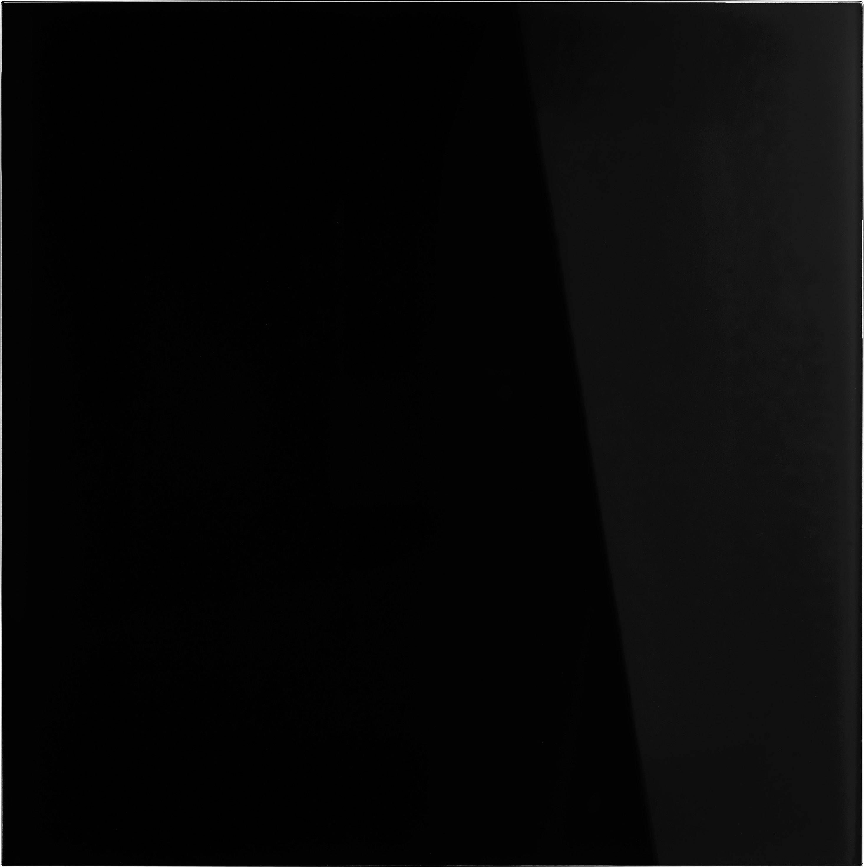 Ein Quadrat in tiefem Schwarz, das den gesamten Bildraum einnimmt. Es hat eine glatte, glänzende Oberfläche und wirkt minimalistisch.