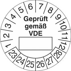 Image of SafetyMarking 30.0831_23-28 Prüfplakette Geprüft gemäß VDE 2023-2028 Weiß Folie selbstklebend (Ø) 2 cm 2 cm 28 St.