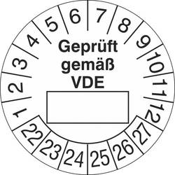 Image of SafetyMarking 30.0831_22-27 Prüfplakette Geprüft gemäß VDE 2022-2027 Weiß Folie selbstklebend (Ø) 2 cm 2 cm 28 St.