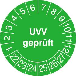 Image of SafetyMarking 30.0794_22-27 Kabelprüfplakette UVV geprüft 2022-2027 Grün Folie selbstklebend (Ø) 2 cm 2 cm 28 St.