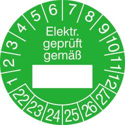 Image of SafetyMarking 30.0799_22-27 Prüfplakette Elektrisch geprüft gemäß 2022-2027 Grün Folie selbstklebend (Ø) 2.5 cm 2.5 cm