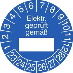 Image of SafetyMarking 31.0799_23-28 Prüfplakette Elektrisch geprüft gemäß 2023-2028 Blau Folie selbstklebend (Ø) 2.5 cm 2.5 cm
