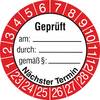 SafetyMarking 30.3697_23-28 Prüfplakette Geprüft am / durch / gemäß § / nächster Termin 2023-2028 Rot Folie selbstklebend (Ø) 3 cm 3 cm 15 St.