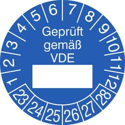 Image of SafetyMarking 30.0807_23-28 Prüfplakette Geprüft gemäß VDE 2023-2028 Blau Folie selbstklebend (Ø) 2.5 cm 2.5 cm 15 St.