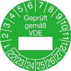 Image of SafetyMarking 30.0807_22-27 Prüfplakette Geprüft gemäß VDE 2022-2027 Grün Folie selbstklebend (Ø) 2.5 cm 2.5 cm 15 St.