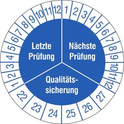 Image of SafetyMarking 30.3668_22-27 Prüfplakette Letzte Prüfung, Nächste Prüfung, Qualitätssicherung 2022-2027 Blau Folie