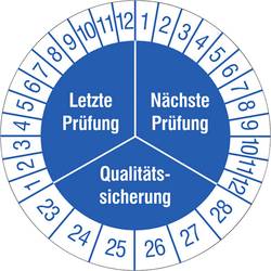 Image of SafetyMarking 30.3668_23-28 Prüfplakette Letzte Prüfung, Nächste Prüfung, Qualitätssicherung 2023-2028 Blau Folie