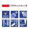 Roter Whiteboard-Marker, 'STAEDTLER Lumocolor', Made in Germany. Merkmale: 8h CAP-OFF, schmierfrei, für Flugzeug geeignet, Nachfüllbar.