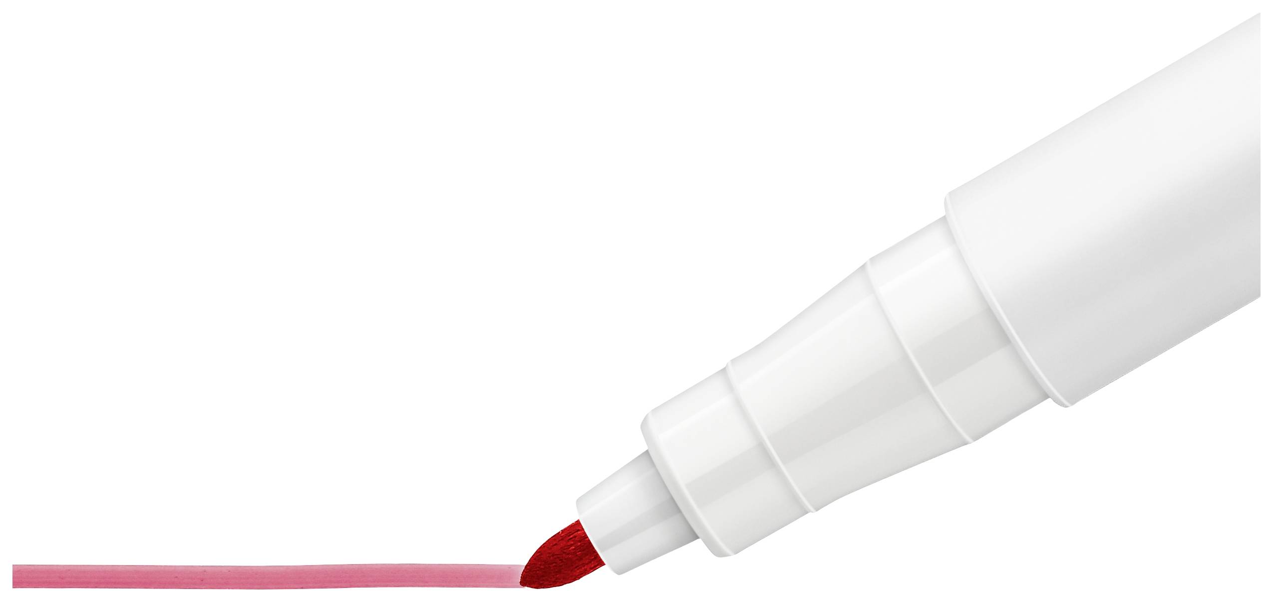 Roter Filzstift zeichnet eine gerade Linie auf weißem Hintergrund.