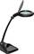 Schwarze Lupenlampe mit gebogenem Arm und runder Linse, geeignet zum Lesen oder für präzise Arbeiten bei guter Beleuchtung.