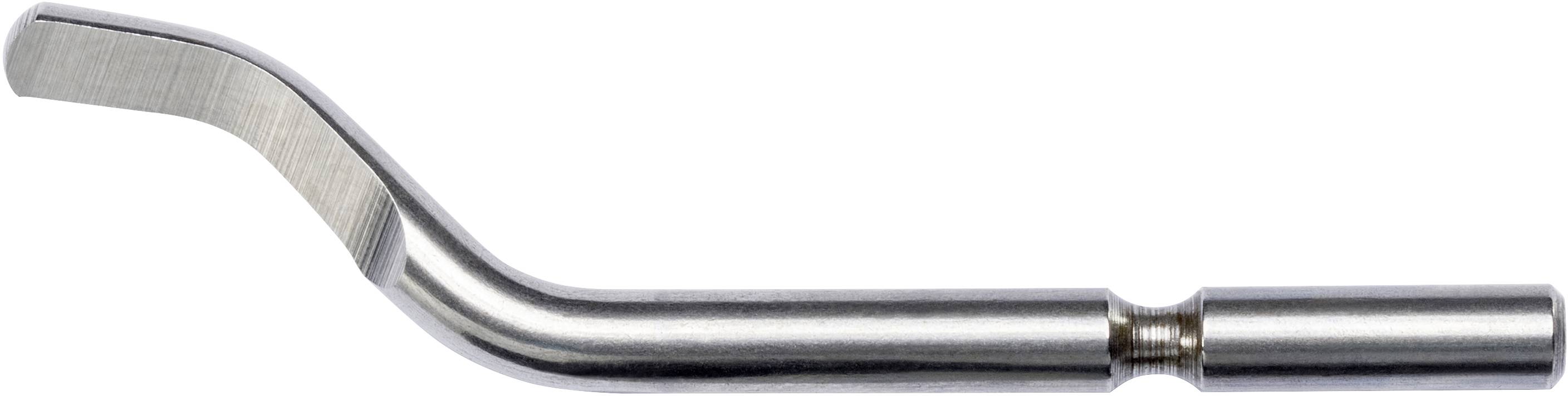 Ein silberner Metallfräser mit gebogenem Schneidkopf, geeignet für präzises Bearbeiten von Werkstücken in der Metallbearbeitung.